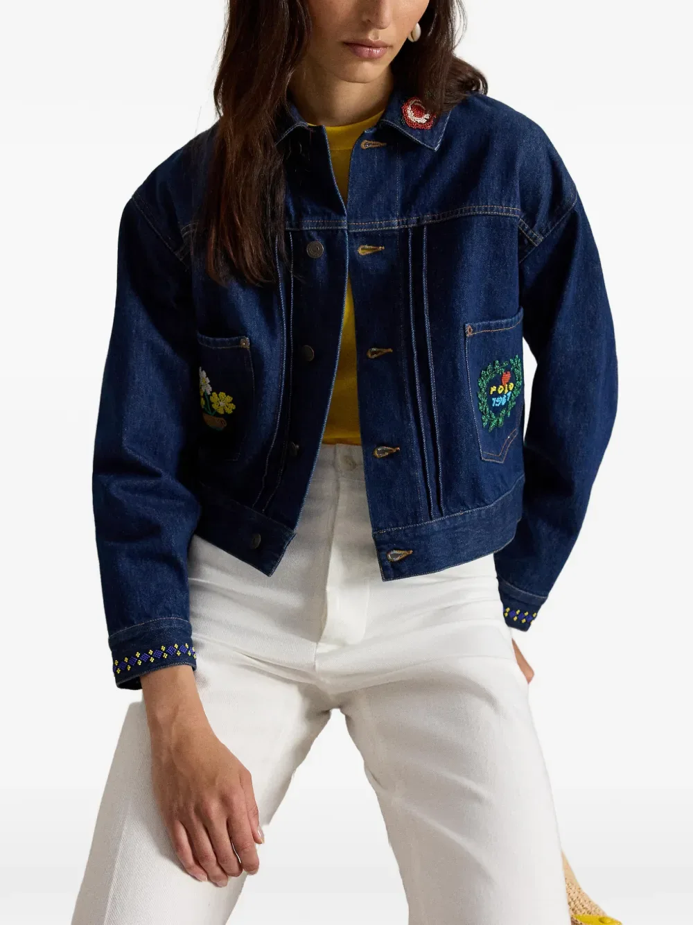Джинсовая куртка с декором из бисера Polo Ralph Lauren, синий — фото 3
