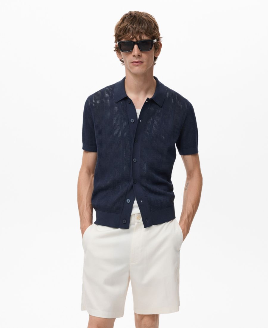 

Мужская полосатая ажурная вязаная рубашка MANGO, Navy