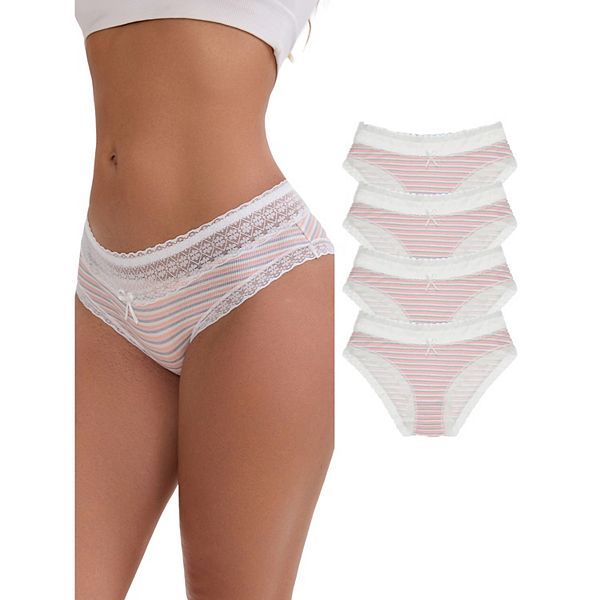 

Женские трусики с хлопковой отделкой кружевом, мид-райз, эластичные, удобные, в полоску, 5 шт Inspire Chic, Pink