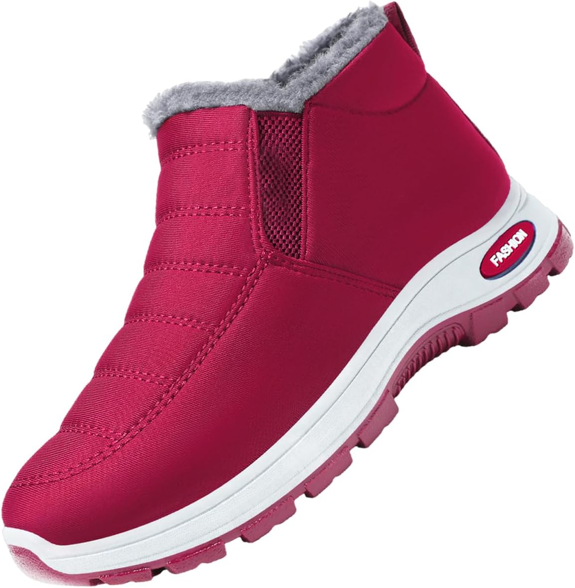 

Женские зимние ботинки водонепроницаемые с меховой подкладкой, слипоны, укороченные снежные ботиночки для ходьбы, с поддержкой свода стопы, удобные, легкие, кроссовки унисекс Generic, красный