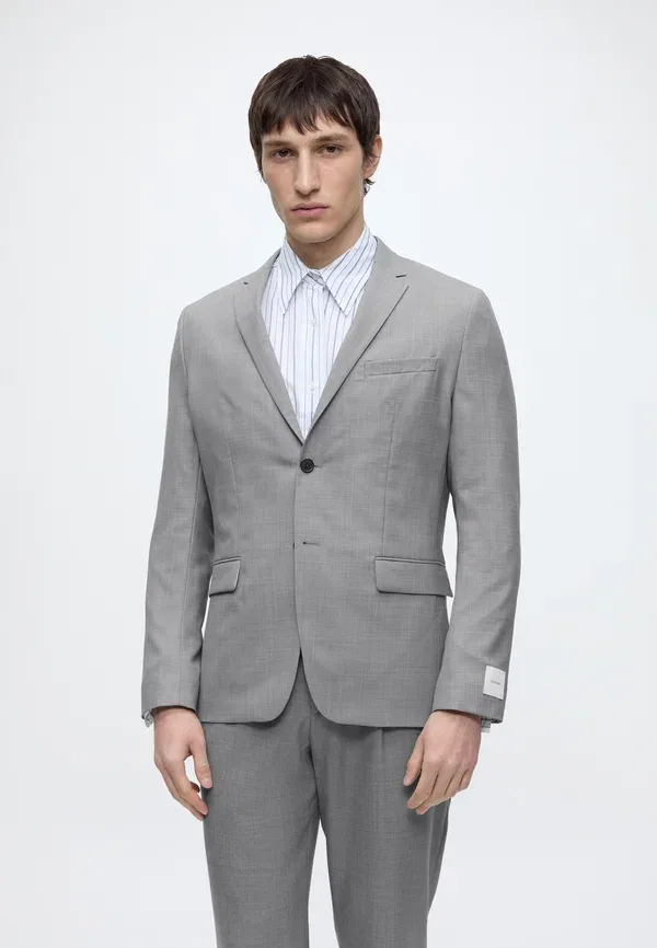 Пиджак Calvin Klein Micro barleycorn slim blazer jacket, спокойный серый