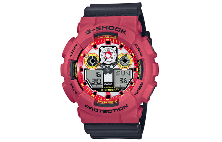 

CASIO Часы Men Liquid Crystal/Analog Dual Display Series Red Watch GA-100DA-4AJR, Black Red Watch Dial