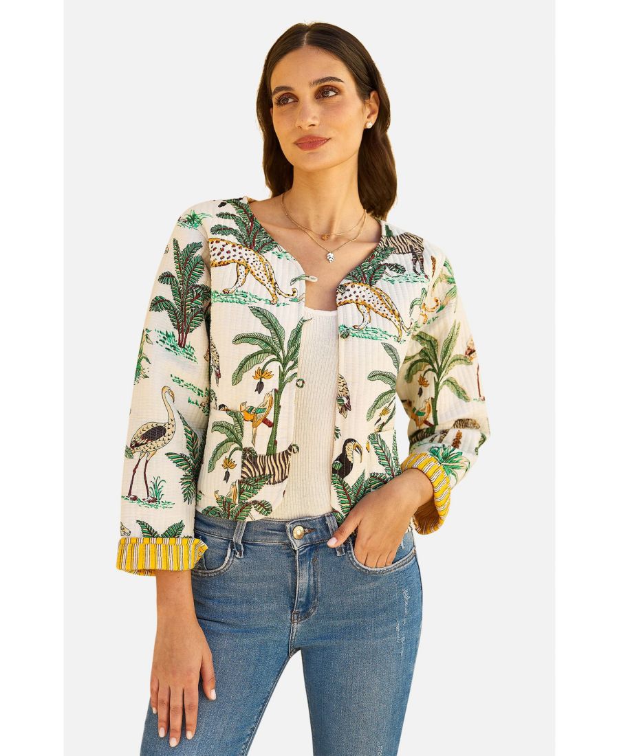 

Женская двусторонняя укороченная стеганая куртка с анималистическим принтом Yumi, White