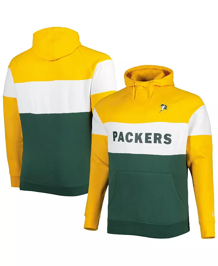 

Мужская зеленая потертая толстовка с капюшоном Green Bay Packers Big and Tall Throwback Colorblock Raglan Pullover Hoodie New Era