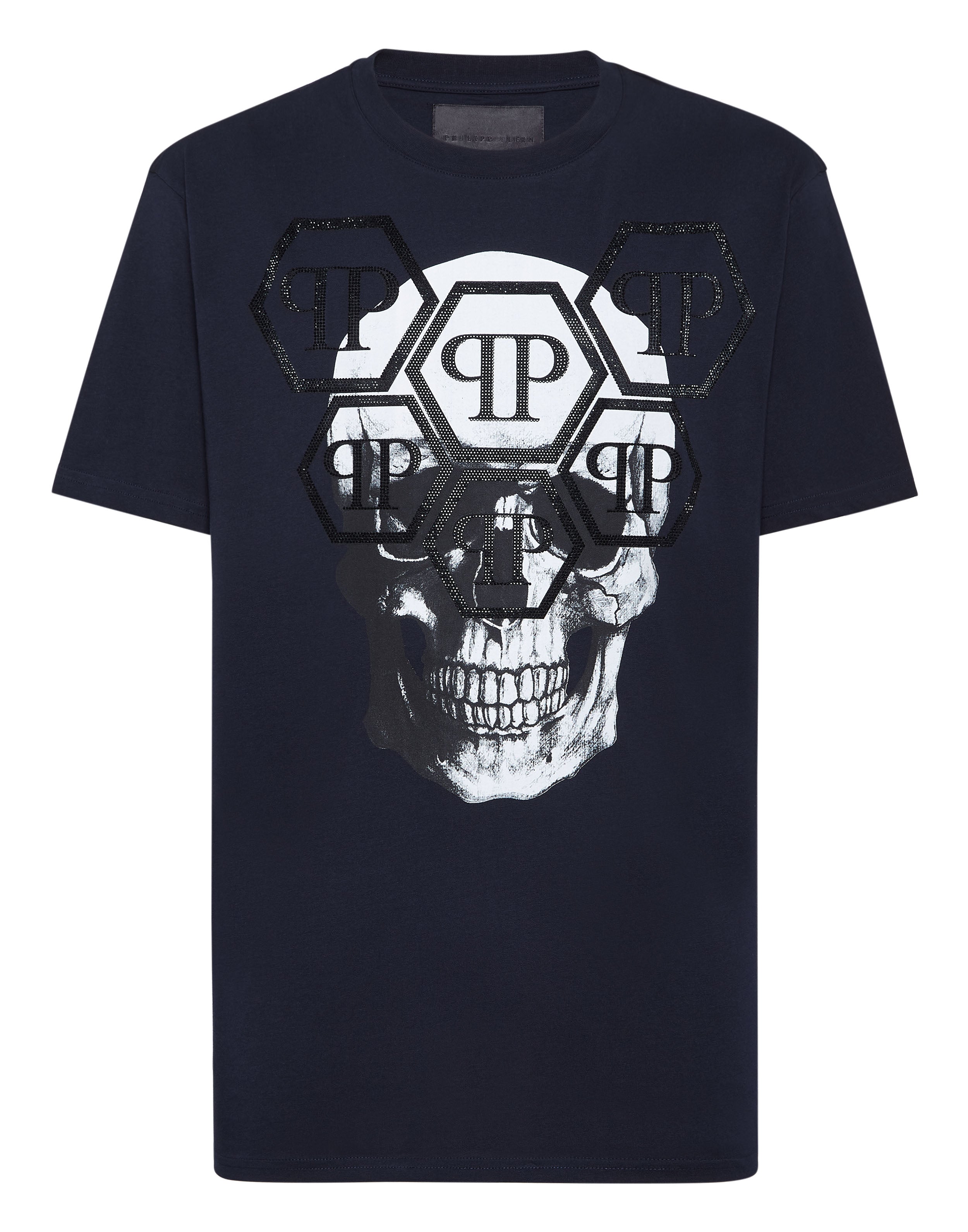 

Футболка с круглым вырезом SS Stones Skull PHILIPP PLEIN, темно-синий