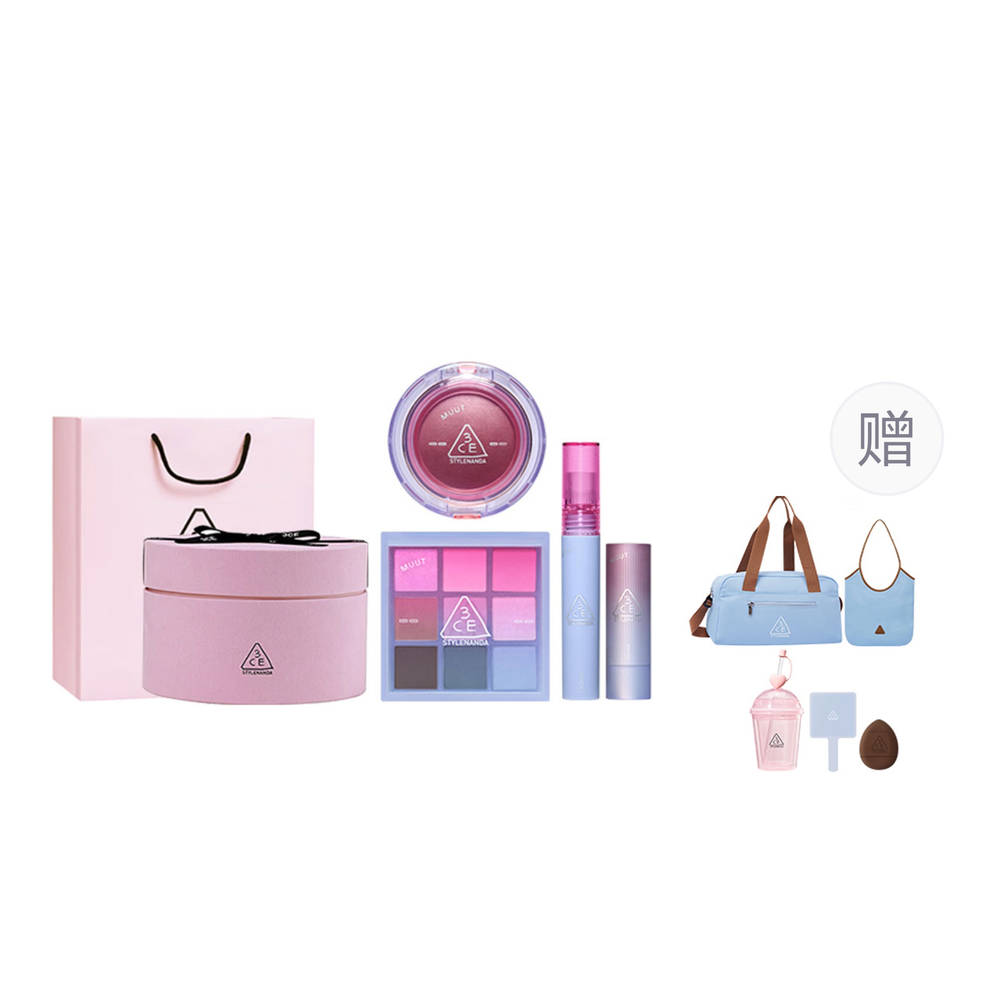 

Набор макияжа muut limited из четырех предметов: тени для век, румяна, жидкая помада, прозрачная база, стойкий эффект 3CE