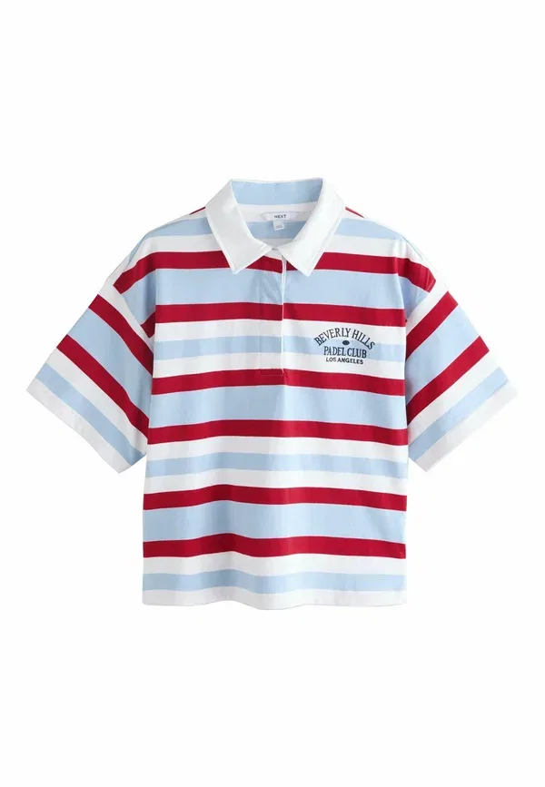Футболка поло Next, Regular fit short sleeve striped rugby polo shirt, красный синий белый — фото 4