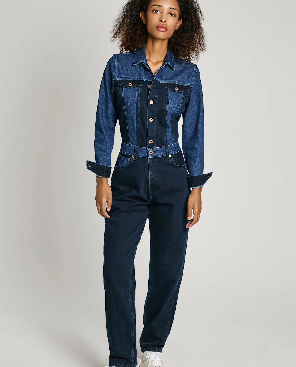 

Женский джинсовый комбинезон обычного кроя из двухцветной ткани Pepe Jeans, синий