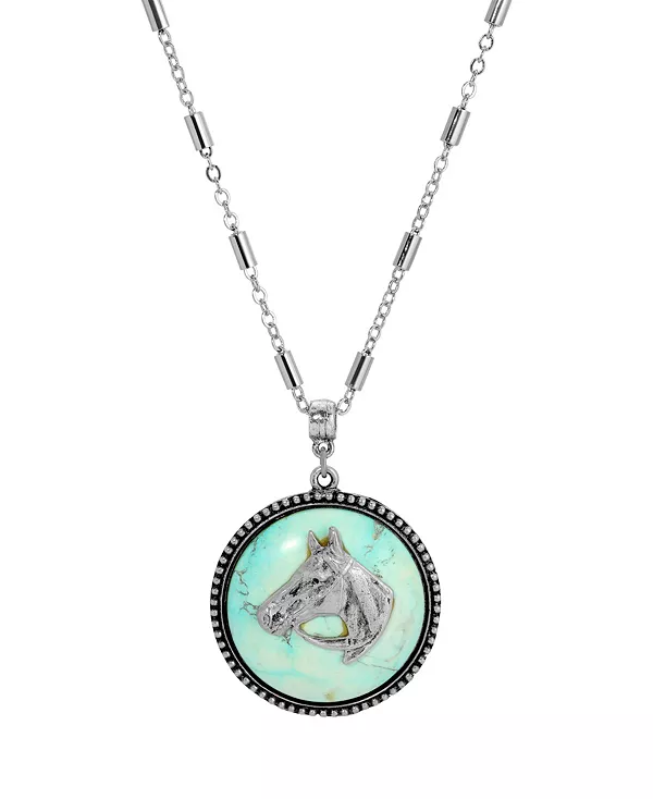 

Круглый кулон в виде лошади из бирюзы 2028, turquoise