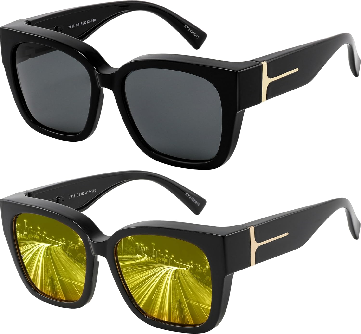 

Поляризованные солнцезащитные очки Yogo Vision для ношения поверх обычных очков, подходят для женщин и мужчин, обеспечивают 100% защиту от УФ-излучения, 2 Pack: Black Frame With Yellow Lens, Black Frame With Grey Lens