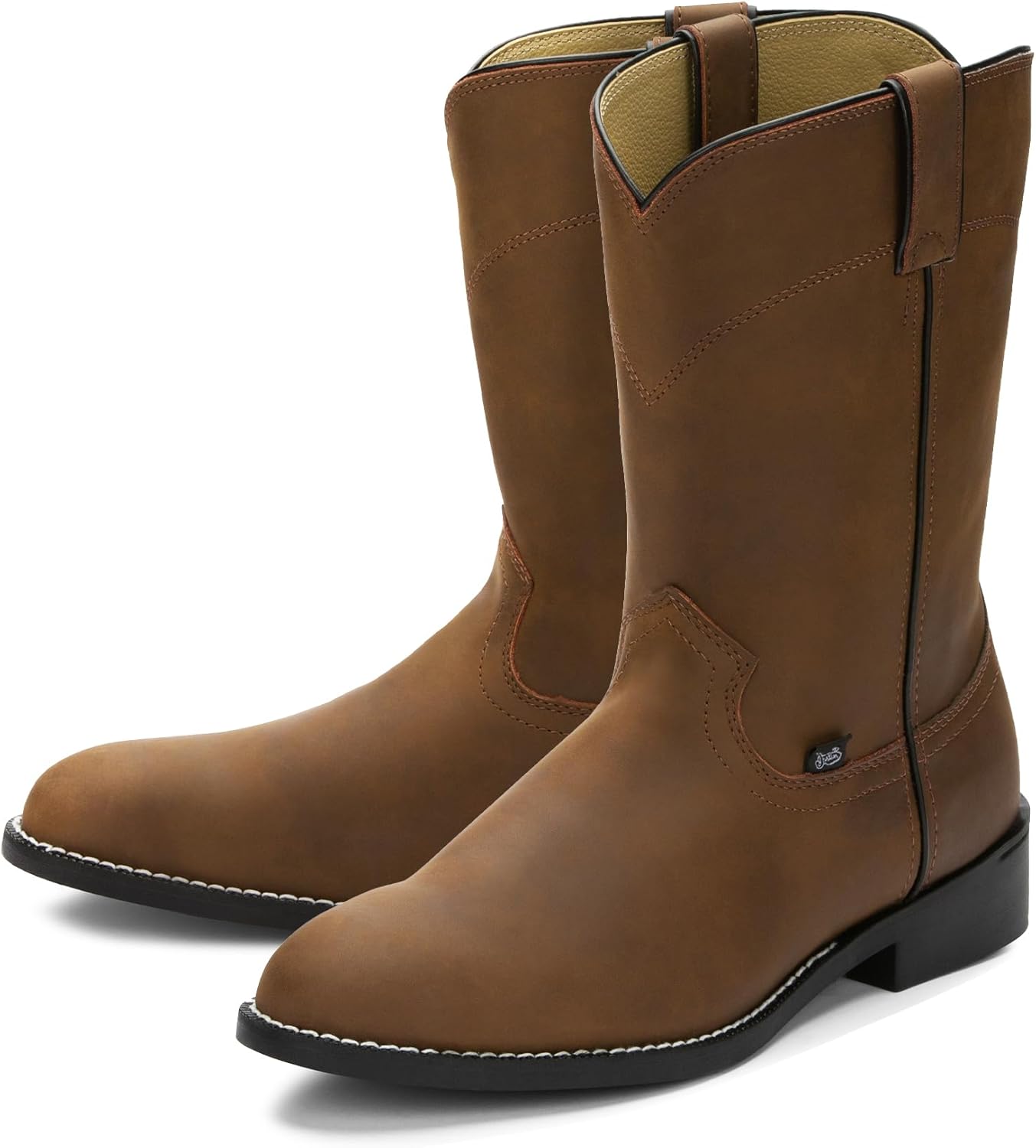 

Мужские ковбойские сапоги Justin Temple 10 Roper - прочные сапоги на носке из коровьей кожи с мягкой стелькой и трехслойной подошвой, Clay Brown