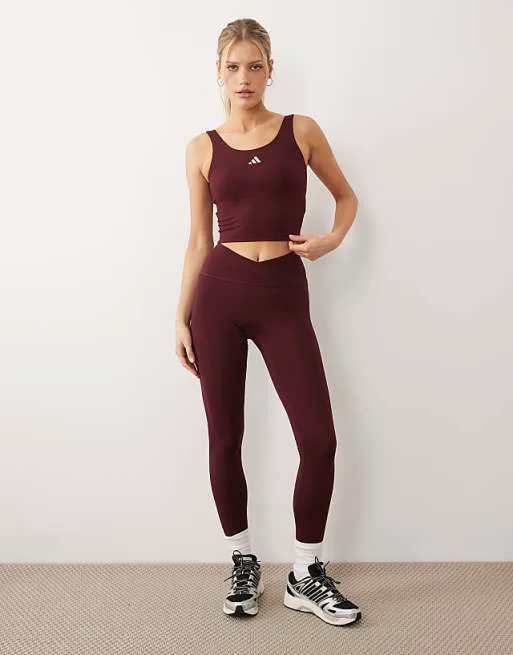 Бордовые и розовые леггинсы с перекрестным поясом adidas Performance Three Stripes Studios