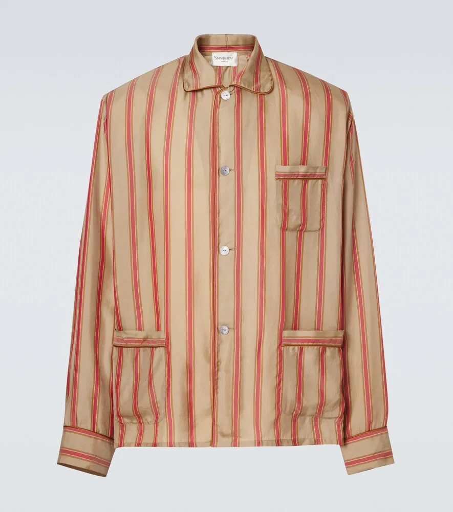 Полосатая твиловая рубашка Saint Laurent, бежевый
