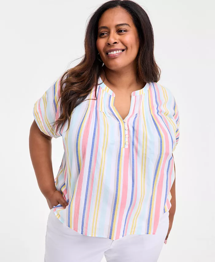 

Блузка с коротким рукавом принтованная, Plus Size Style & Co, белый