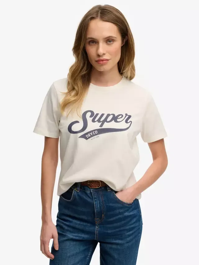 Футболка Varsity Script, кремового цвета Superdry