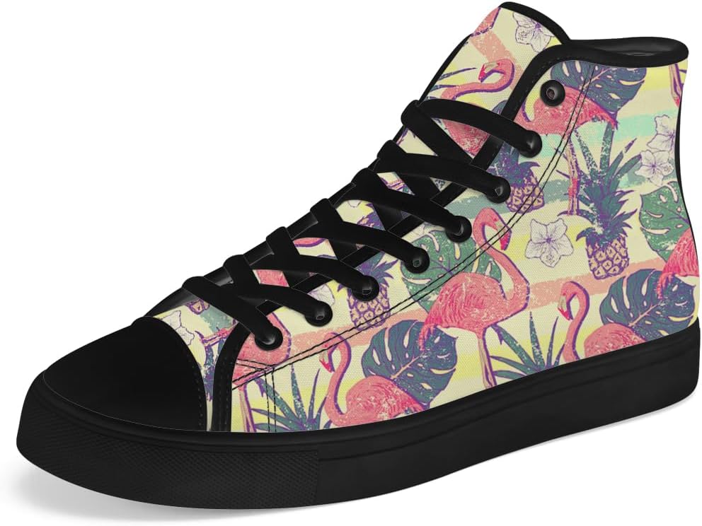 

Женские и мужские высокие кеды с фламинго, высокие сникерсы на шнуровке, повседневная обувь, подарок для мужчин и женщин Chebing, желтый