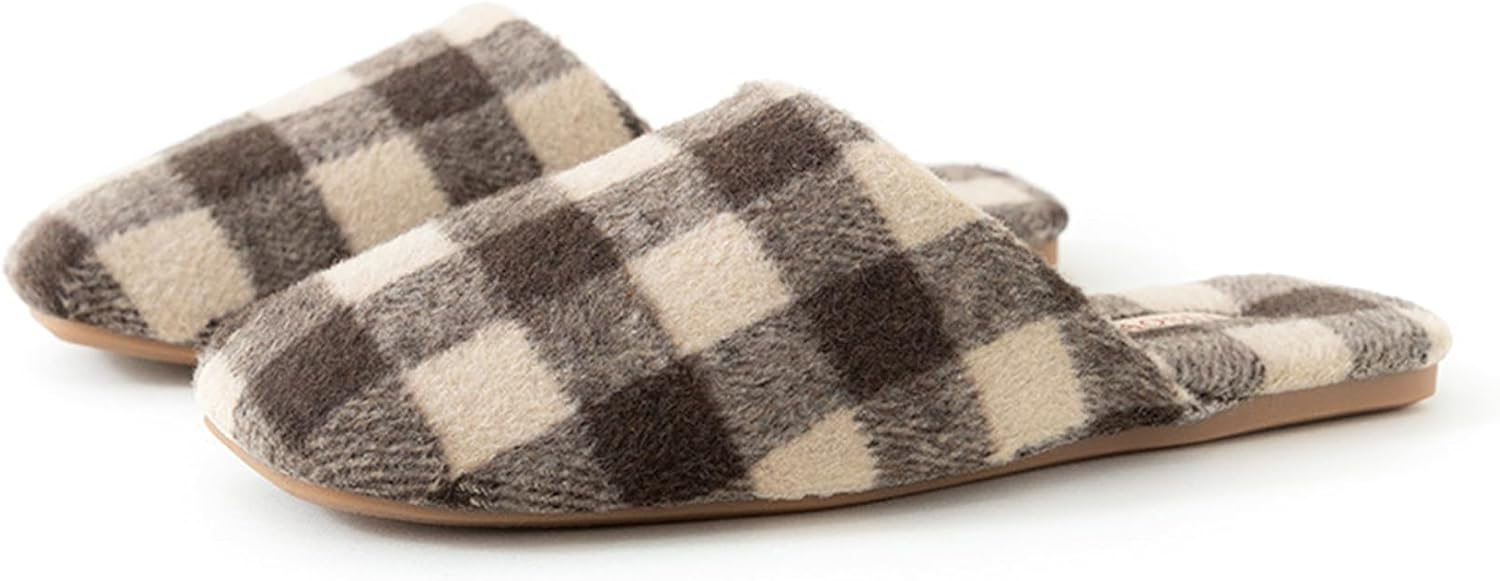 

Клетчатые тапочки для женщин и мужчин, пушистые мюли в клетку с закрытым носком, противоскользящие домашние тапочки для дома и улицы Generic, Coffee