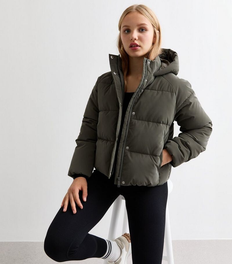 

Оливковое пуховое пальто с капюшоном для девочек New Look, оливковый