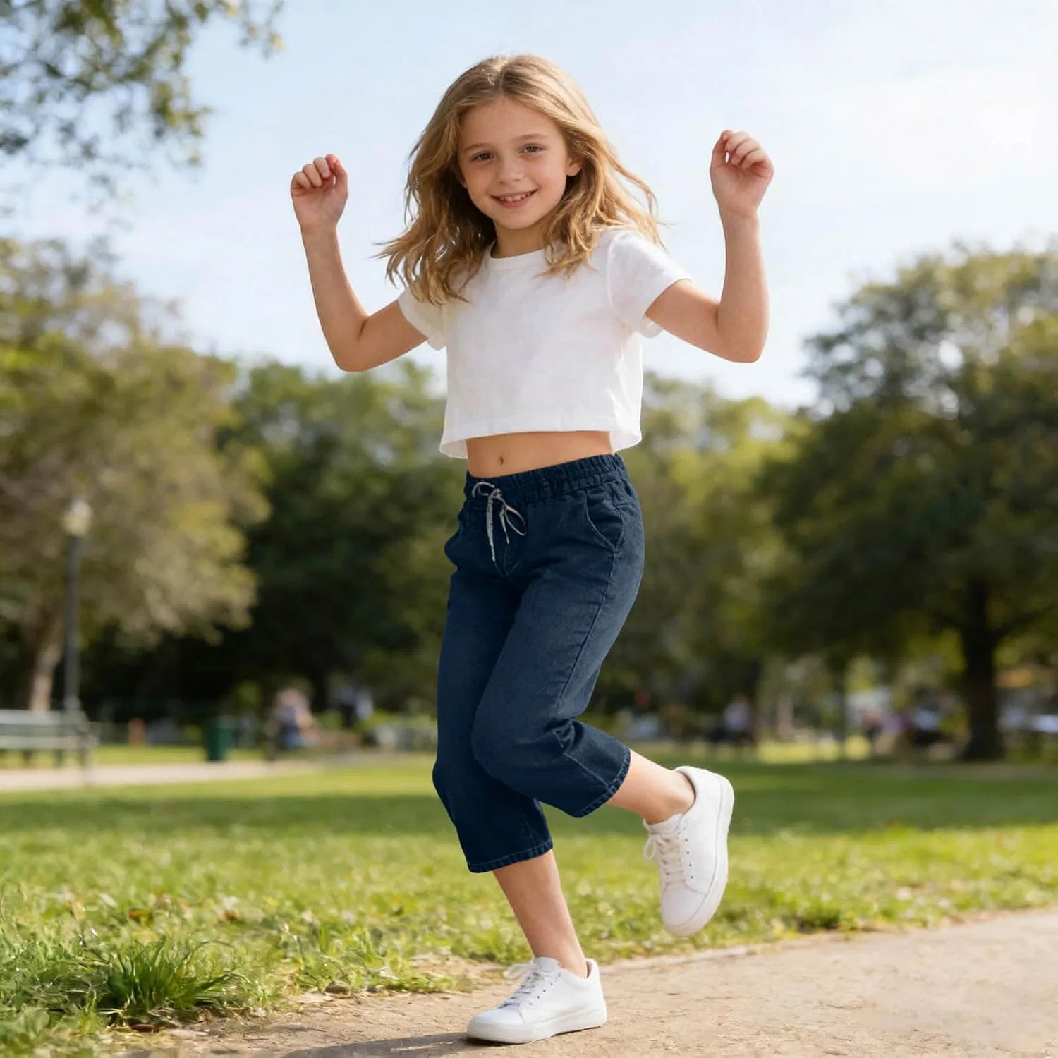 Капри для девочек faux denim Dovford, темно-синий — фото 2