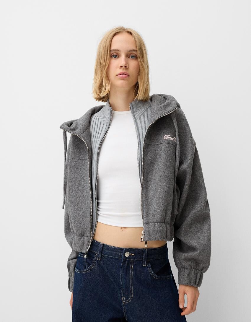 

Куртка с капюшоном Bershka, серый
