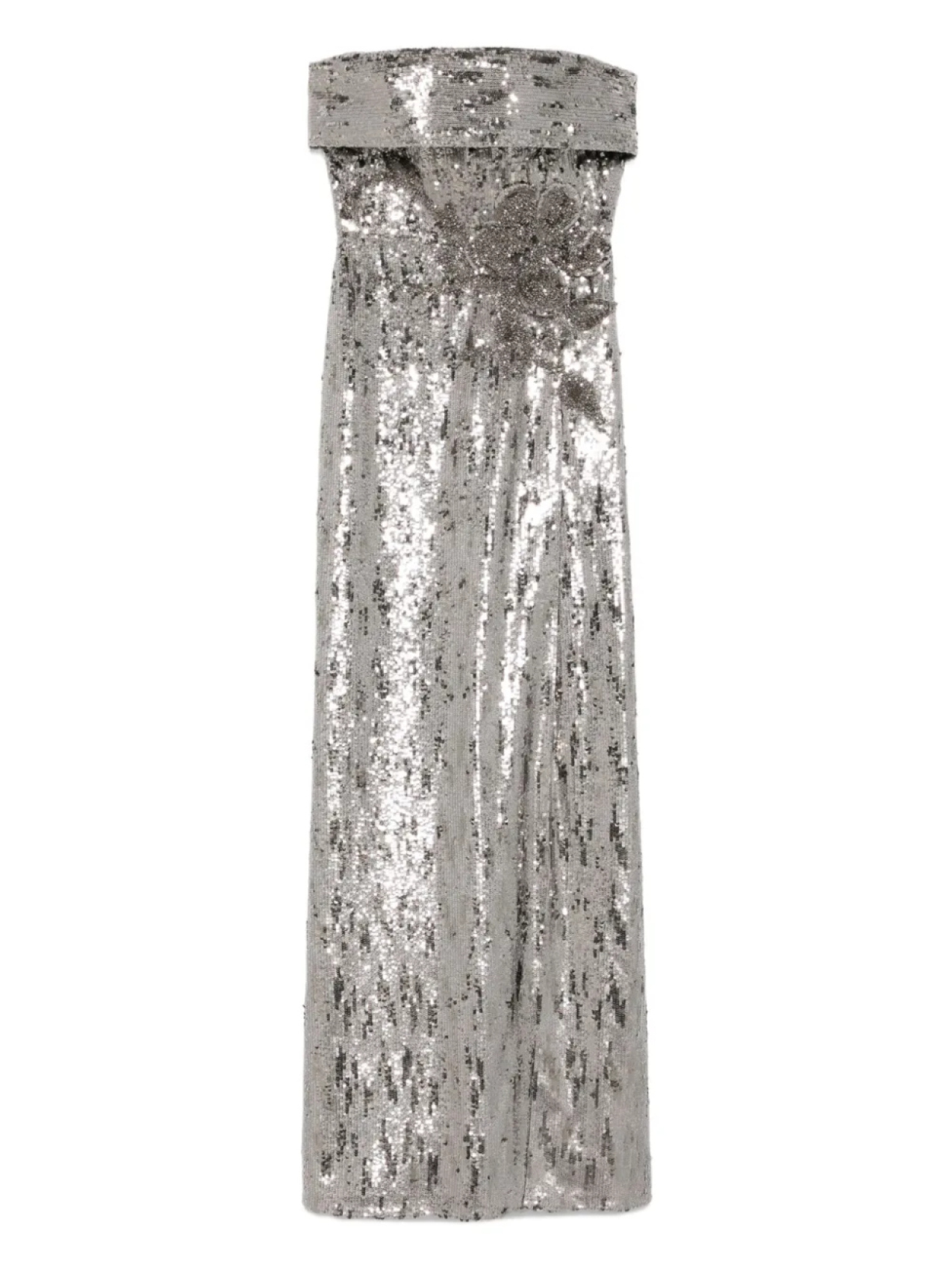 

Платье макси без бретелек Elie Saab с пайетками, серебряный