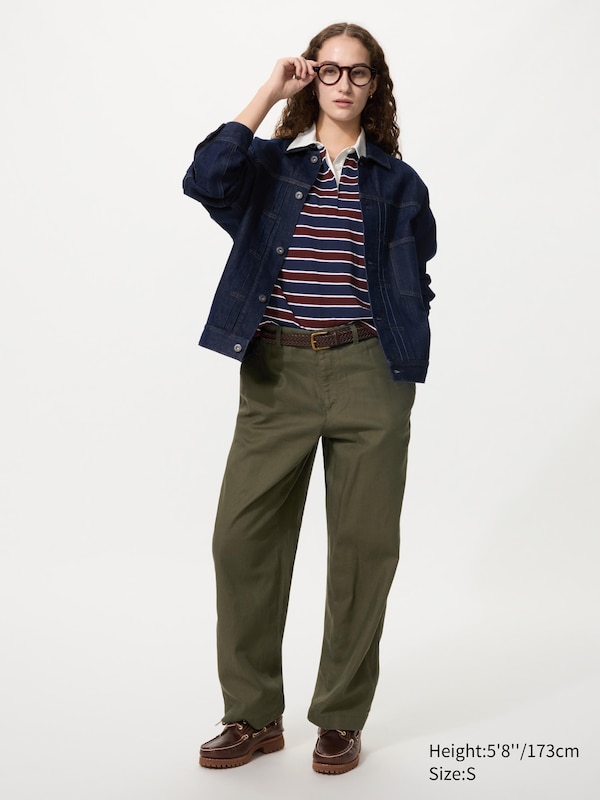 

Зауженные брюки из льна и хлопка (удлиненные) Uniqlo, 57 olive