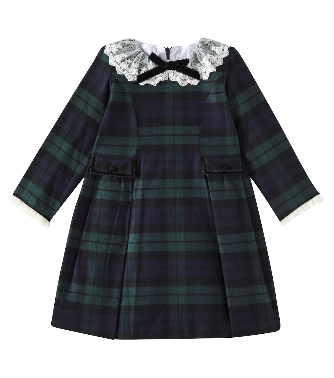 

Платье Диана из хлопка в клетку с кружевной отделкой La Coqueta, Green Tartan