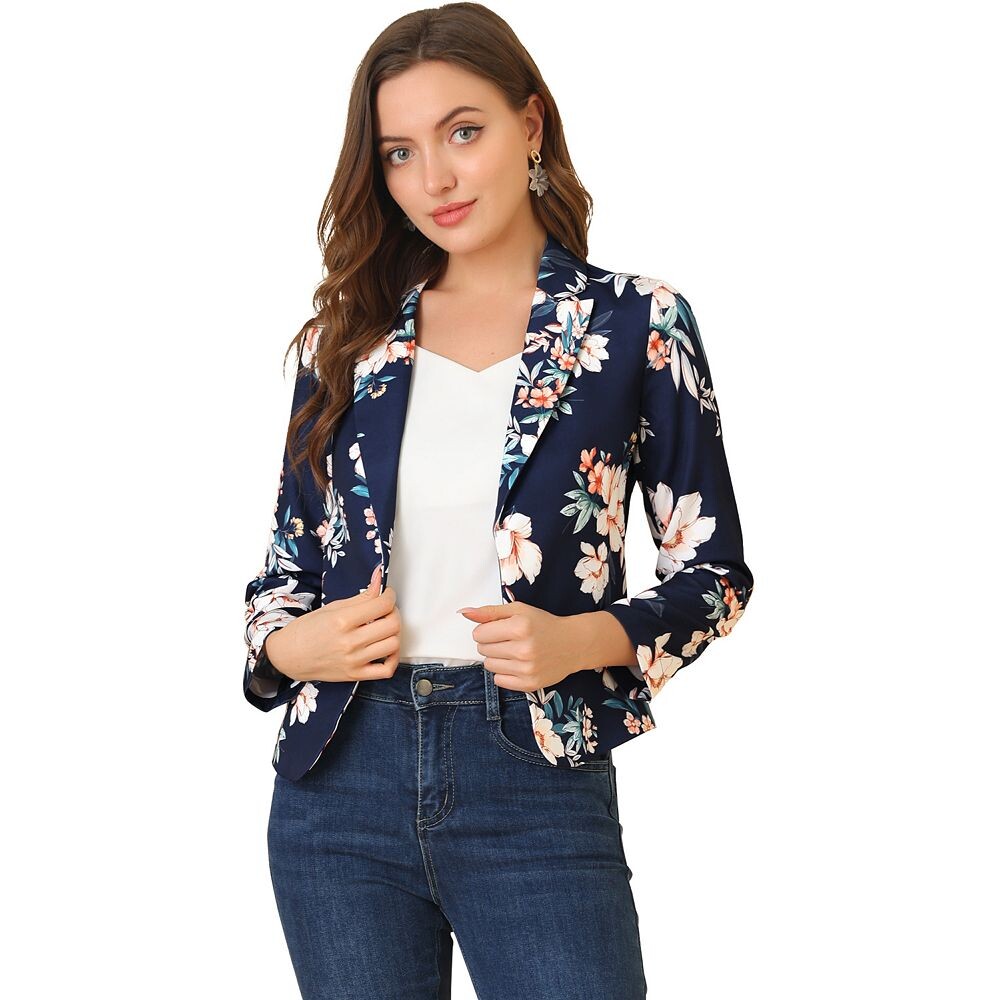 

Женский пиджак с открытым передом и цветочным принтом ALLEGRA K, цвет Deep Blue Floral