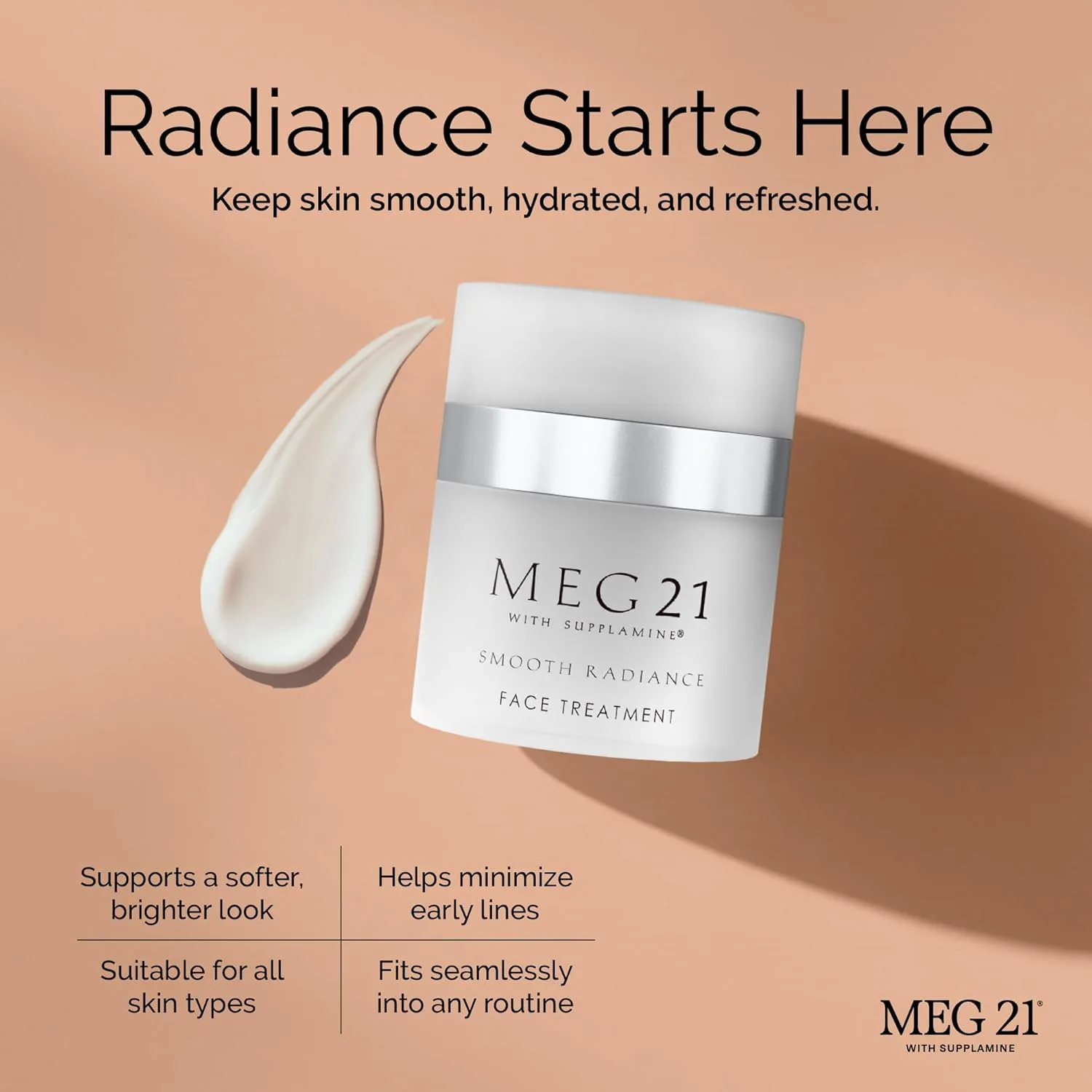 Крем для лица Meg 21 — Smooth Radiance увлажняющий против морщин с SUPPLAMINE, дневной и ночной, для женщин и, 50 мл — фото 2