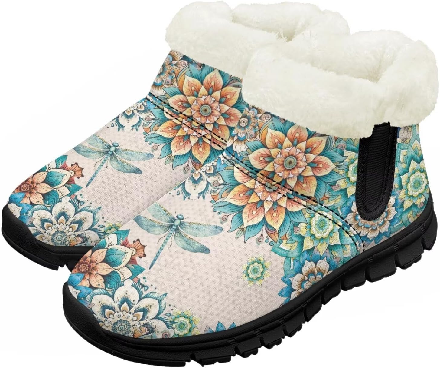 

Юношеские ботинки для мальчиков и девочек, зимние теплые ботинки, противоскользящие легкие уличные туфли для холодной погоды Chririnla, Ethnic Dragonfly