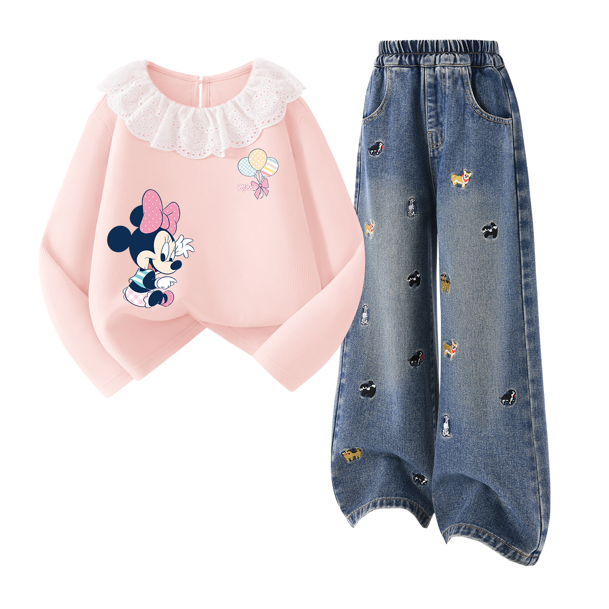 Детская повседневная спортивная одежда Disney, Di F Small Flower K Baby Pink+Solid Color Denim Blue — фото 2