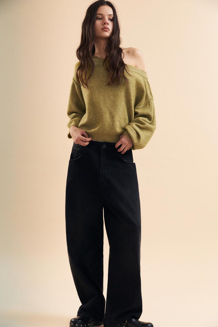 

Вязаный свитер с вырезом лодочкой Pull And Bear, зеленый