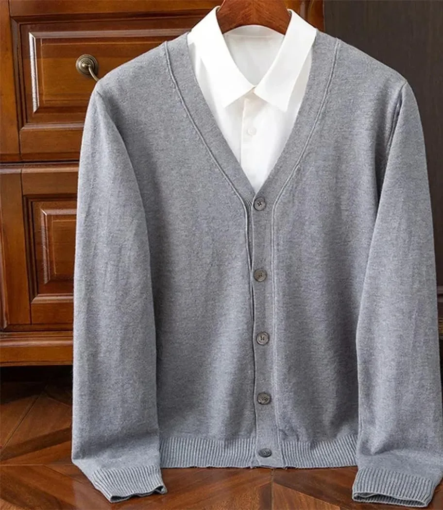 Мужской кардиган Slim Fit, вязаный V-образный вырез — фото 2