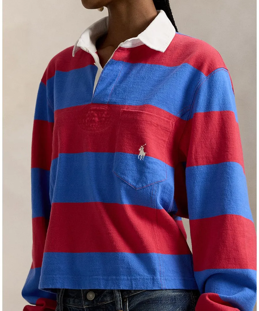 Женская регбийная рубашка в широкую полоску Polo Ralph Lauren, красный/синий — фото 3