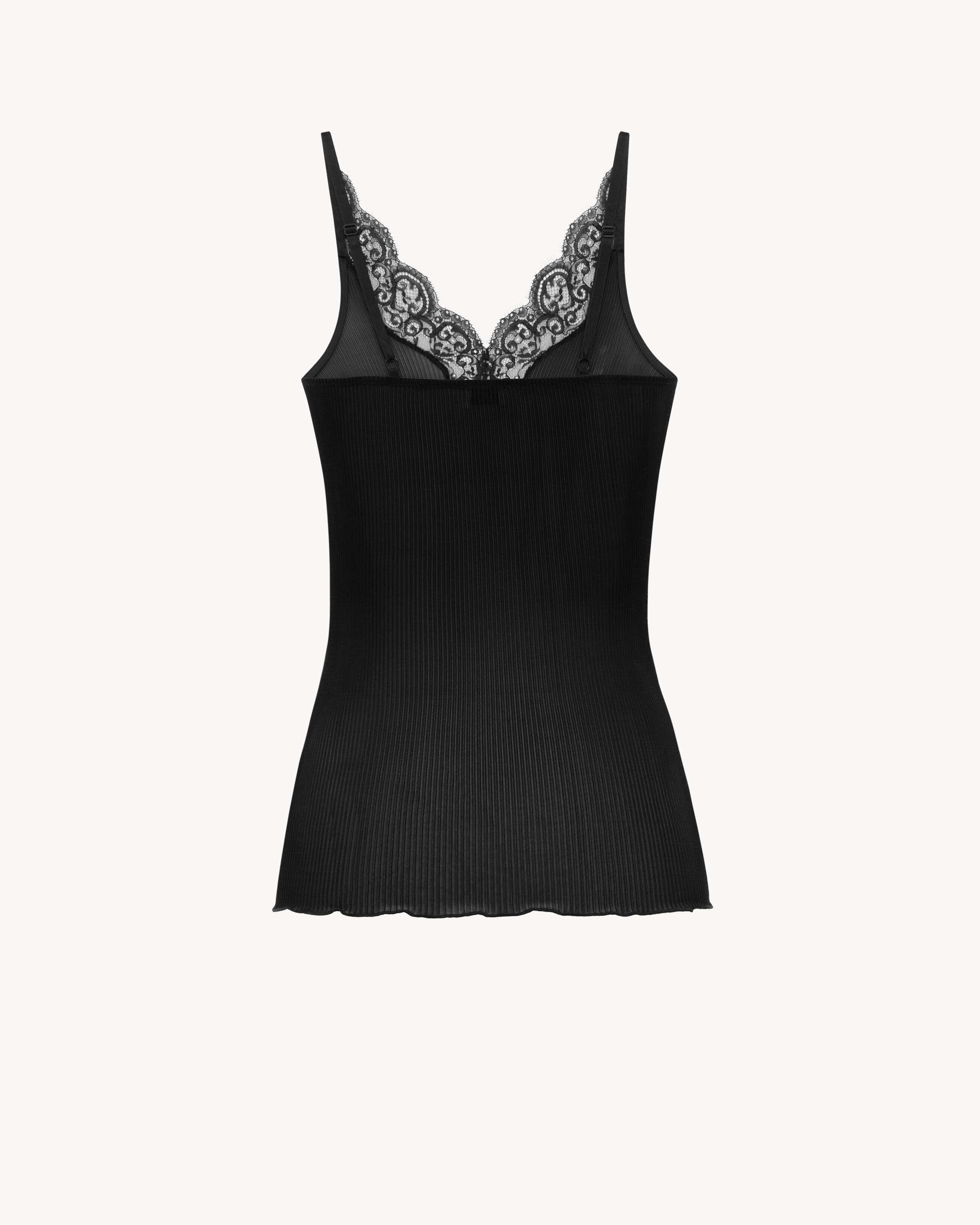 Топ на бретелях с шнуровкой из рубчатого шелкового трикотажа Saint Laurent, черный — фото 2