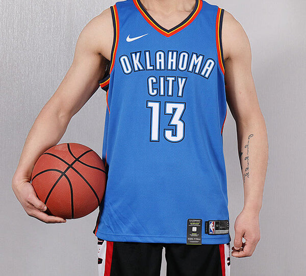 Футболка баскетбольная майка nba sw fan edition oklahoma city thunder paul george № 13 Nike, синий — фото 3