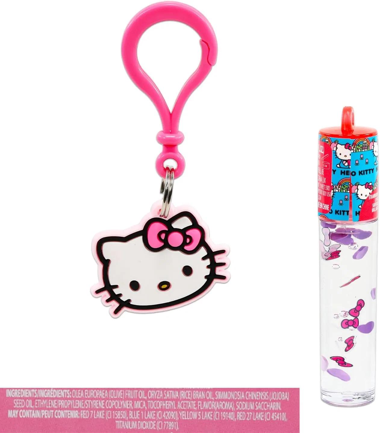 Набор блесков для губ Hello Kitty 2 шт. с брелком, наклейками — фото 2