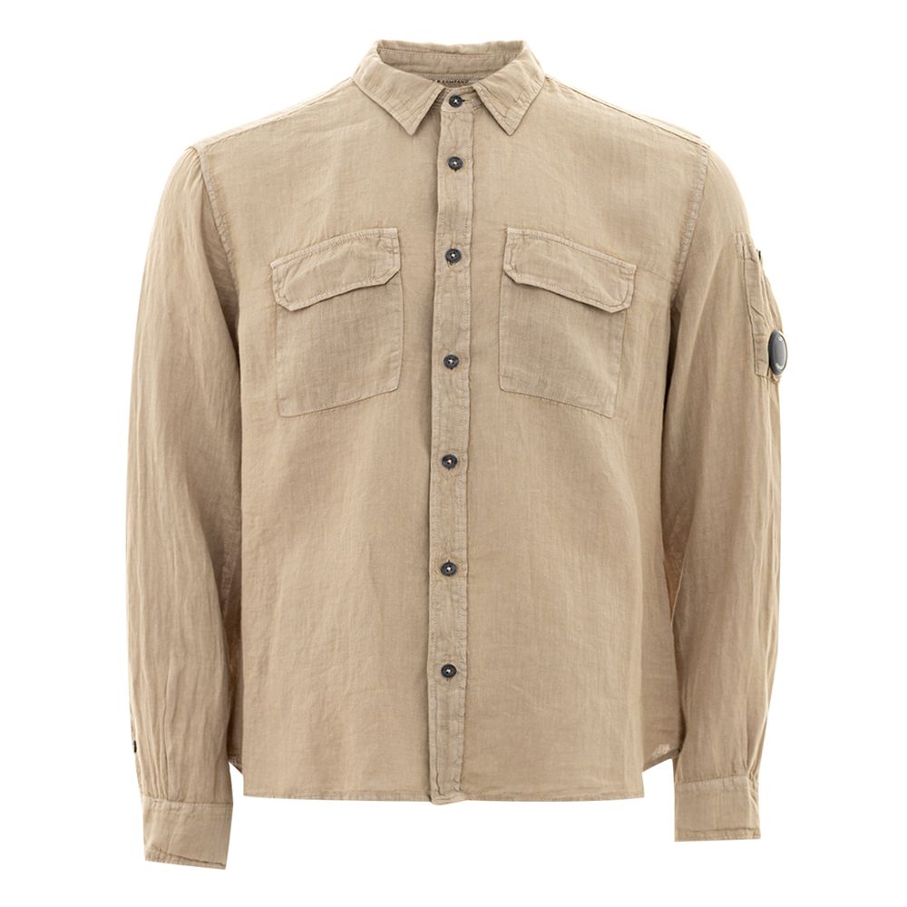 

Бежевая льняная шикарная мужская рубашка C.P. Company