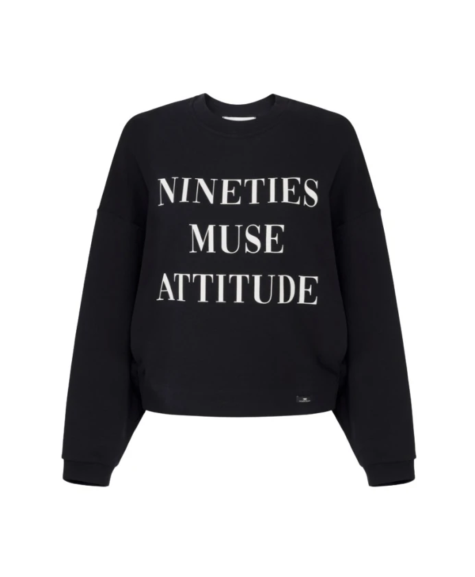 

Черный хлопковый свитер с рукавами «летучая мышь». Elisabetta Franchi, черный