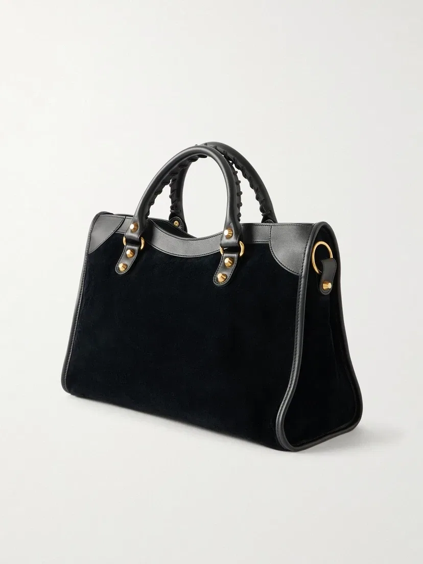 Сумка на плечо Le City из замши с кожаной отделкой и заклепками BALENCIAGA, черный — фото 4