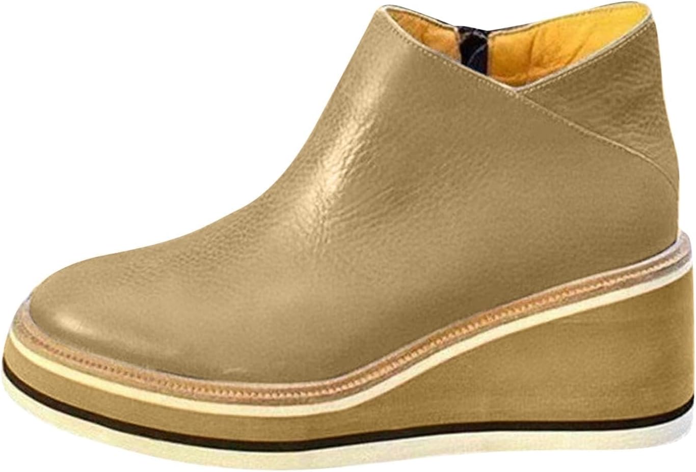 

Женские повседневные ботильоны на платформе с круглым носком из кожи, удобные на толстом каблуке с боковой молнией Baxtayel, хаки