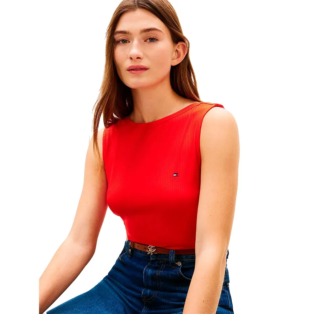 Футболка без рукавов Tommy Hilfiger 5x2 Rib Boat Slim Fit, оранжевый — фото 4