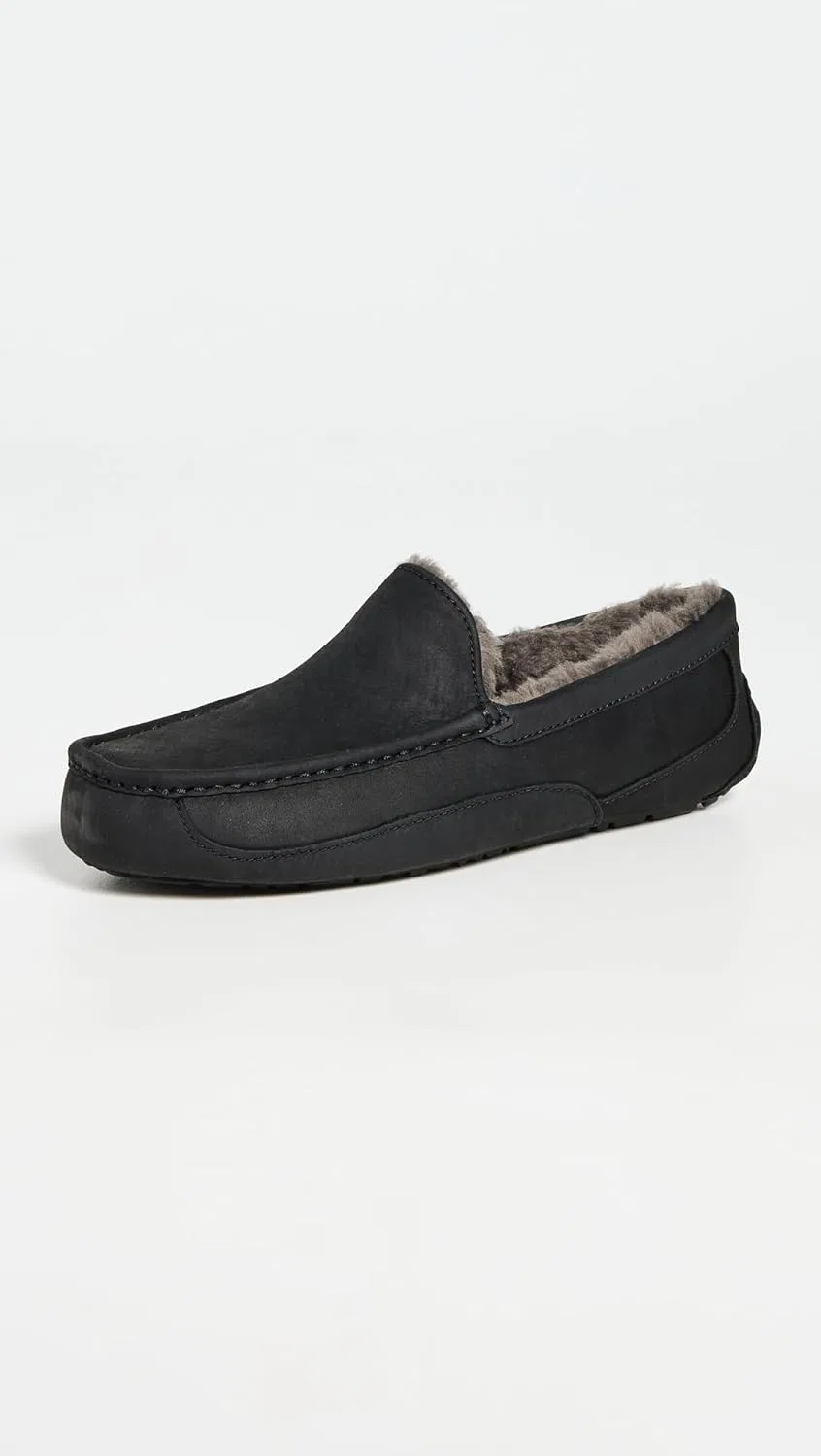 Тапочки мужские UGG Ascot, черная матовая кожа — фото 2