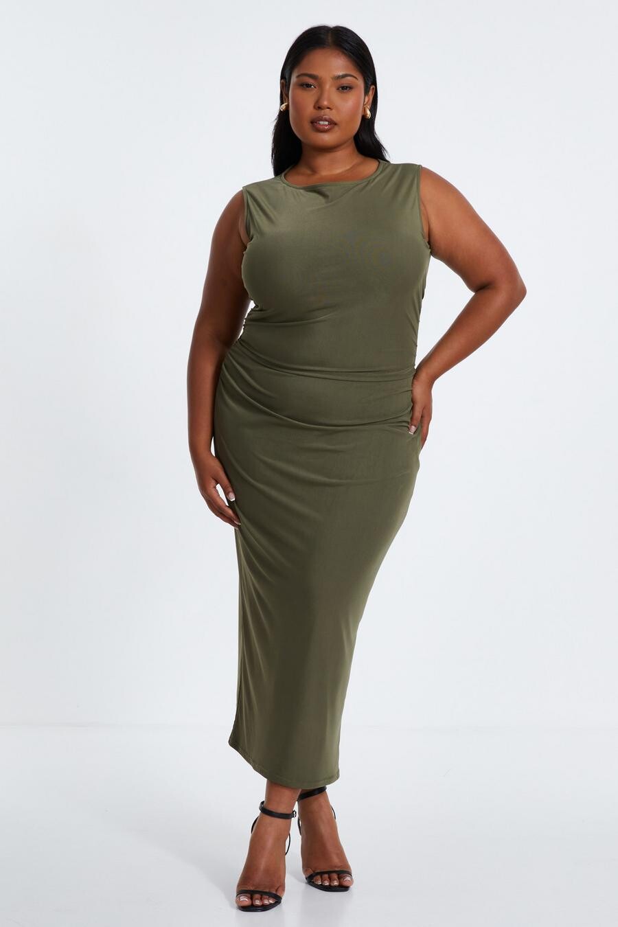 

Платье Curve Khaki с круглым вырезом Midaxi QUIZ Clothing