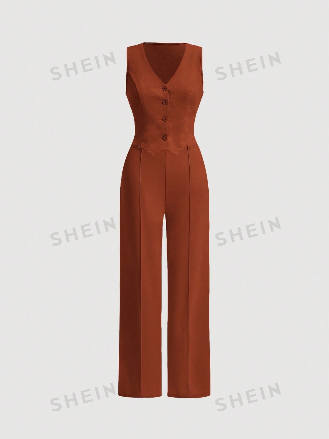 

Жилет и брюки Shein Mod Blake Date Night с пряжкой спереди, коричневый