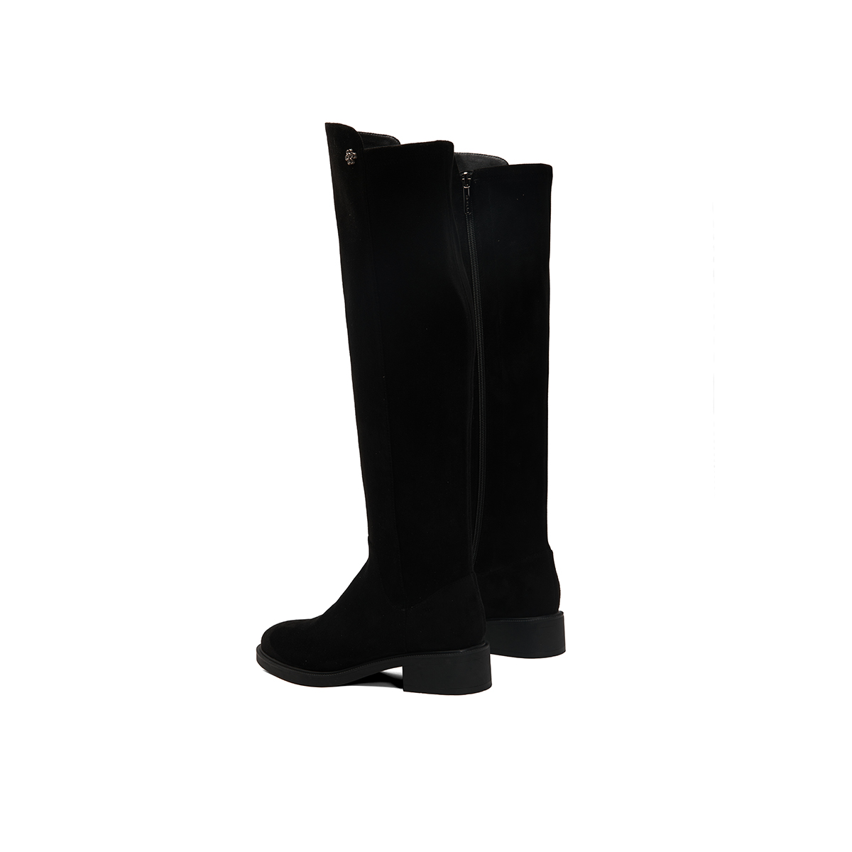 PT'SON Высокие сапоги женские черные из черной коровьей кожи на меху, цвет Black Cow Leather Fleece-Lined — фото 4