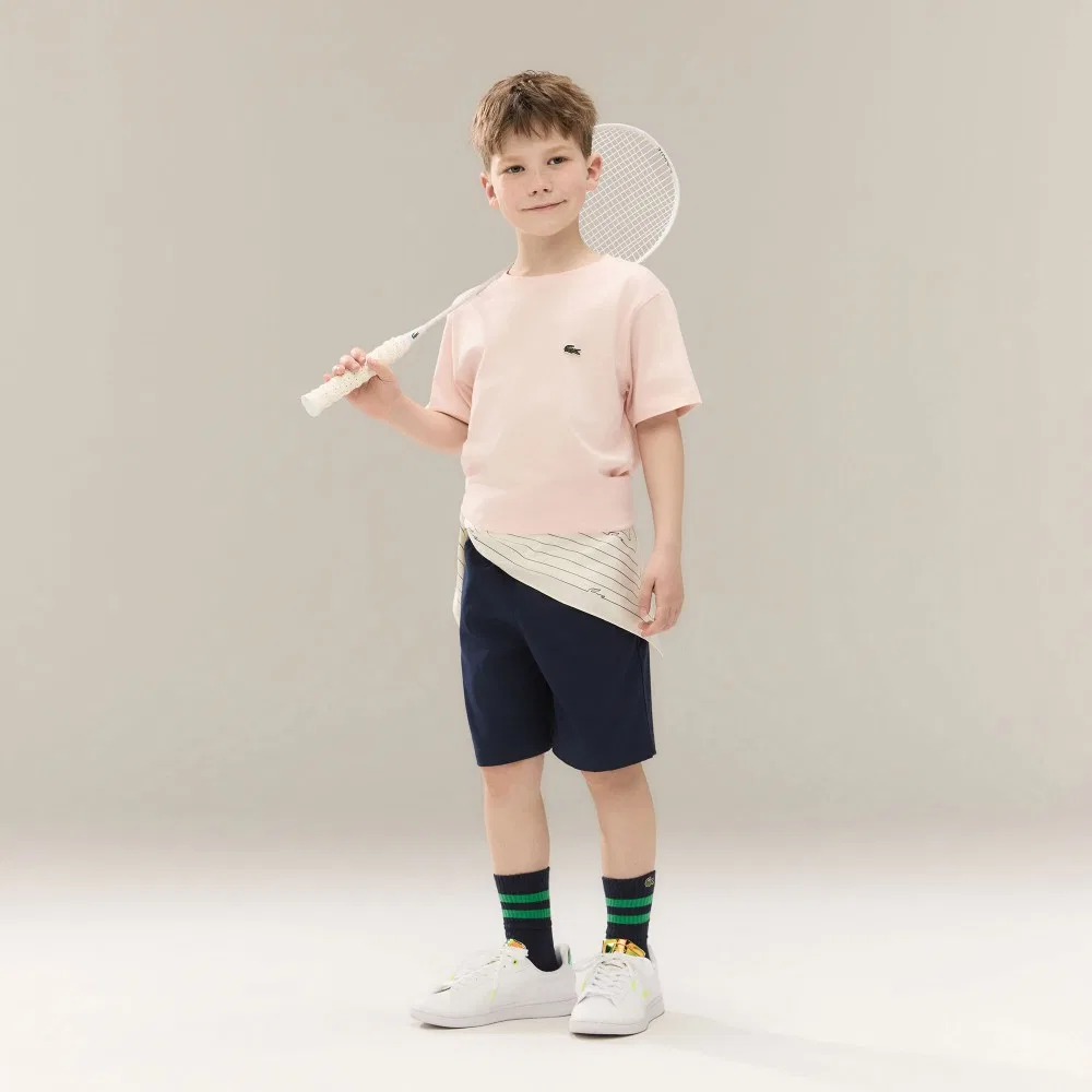 Детская базовая хлопковая футболка Lacoste, светло-розовая — фото 2
