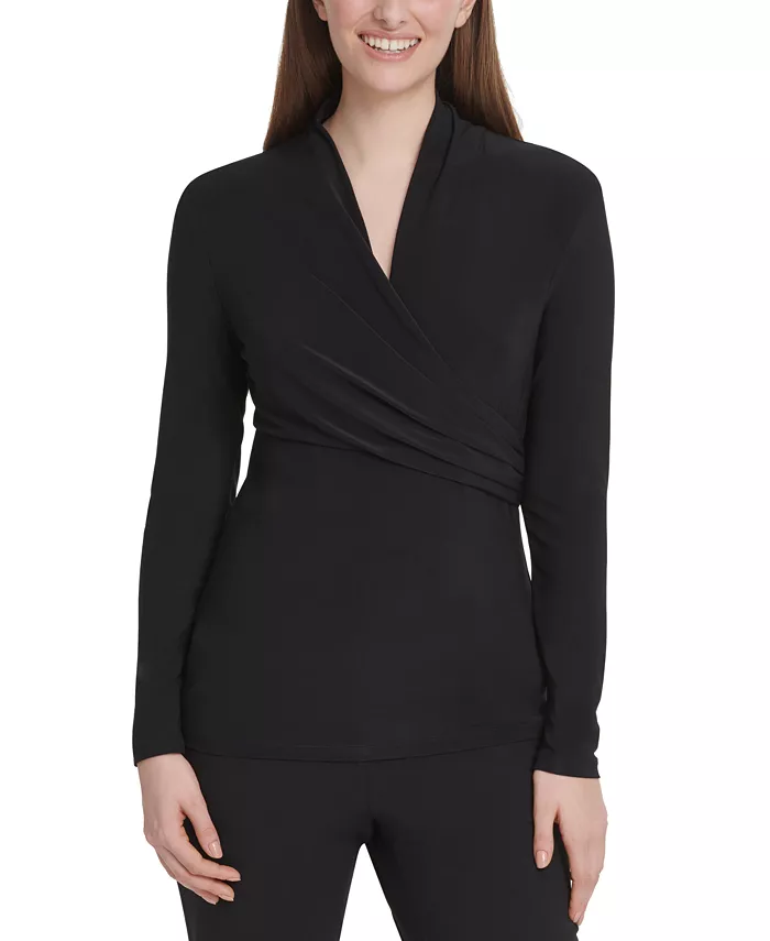 

Женская матовая футболка-обманка из джерси, Regular & Petite DKNY, черный