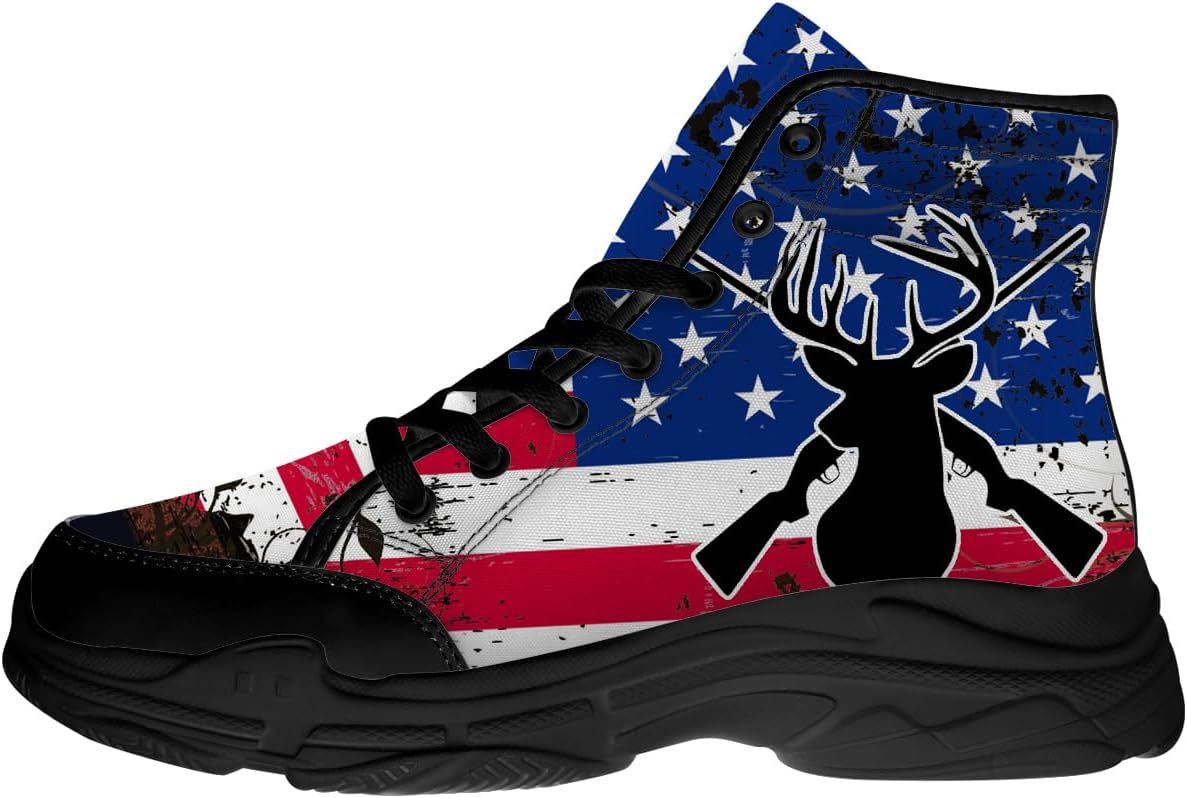 

Мужские высокие кеды для охоты на оленей с американским флагом, кроссовки на шнуровке с платформой из ткани, подарки для охотника Generic, черный/красный/синий