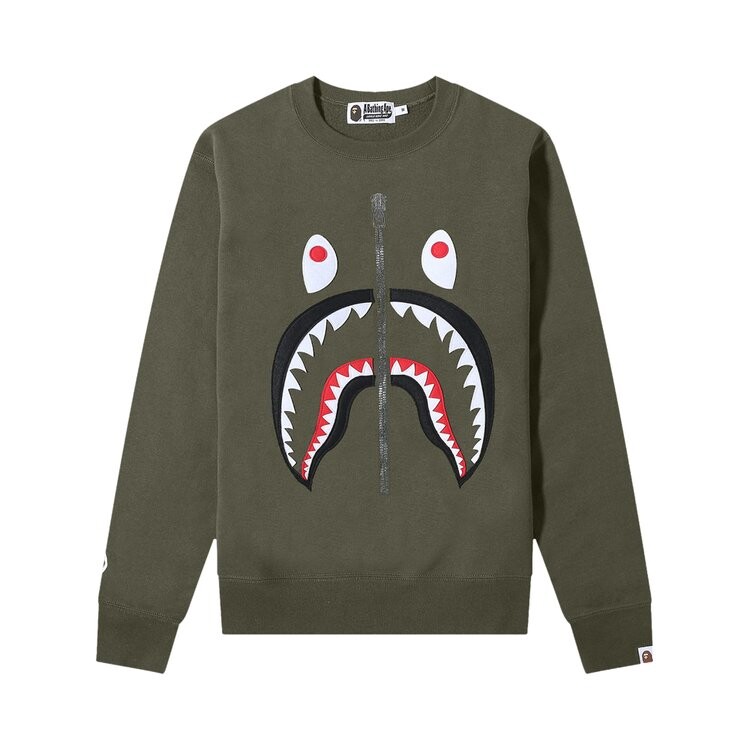 

Толстовка BAPE Patched Shark Crewneck, зеленый, Серый, Толстовка BAPE Patched Shark Crewneck, зеленый